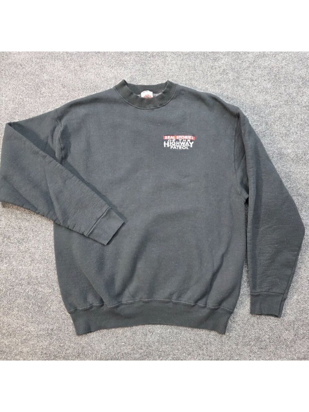 Vintage 90s Y2K XL Real Stories Of Highway Patrol Embroidered Sweatshirt Black